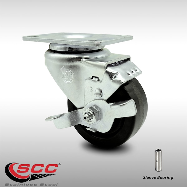 3 Inch SS Phenolic Swivel Top Plate Caster with Brake